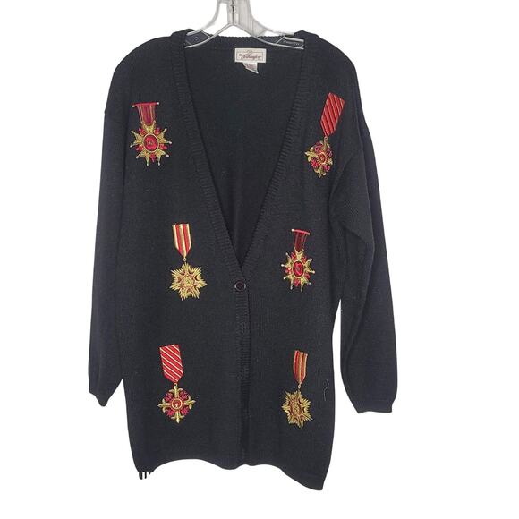 VTG. Worthington Large Sweater Cardigan button up Wool Blend Kitschy Metals BLUE - Picture 1 of 6